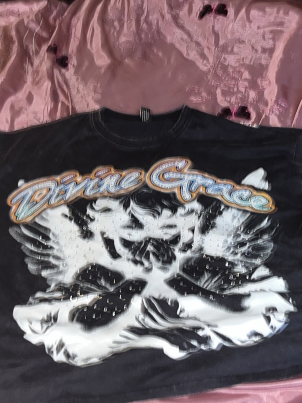 Divine Grace Graphic Tee In Black With White Motif